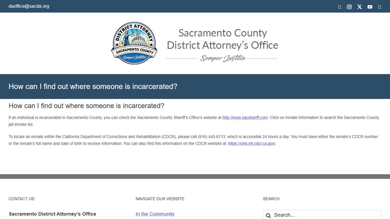 How can I find out where someone is incarcerated? – Sacramento County District Attorney's Office